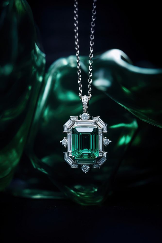 Diamond emerald pendant necklace.