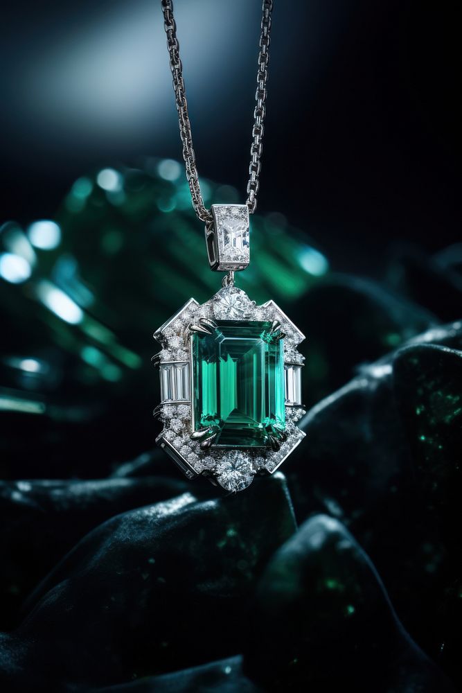 Diamond emerald pendant elegance. AI generated Image by rawpixel.