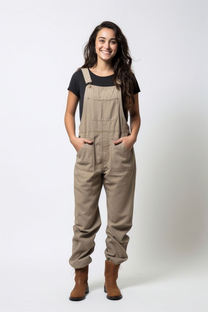 Happy farmer girl smiling khaki white background. AI generated Image by rawpixel.