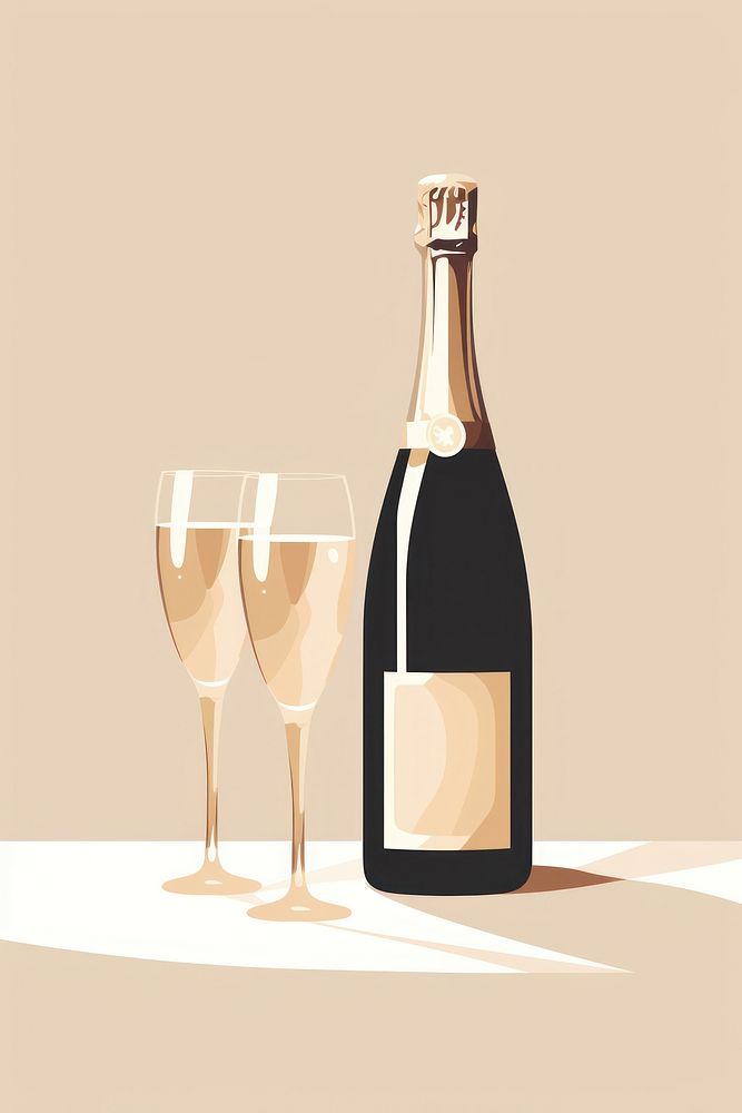 Champagne bottle glass table drink. AI generated Image by rawpixel.