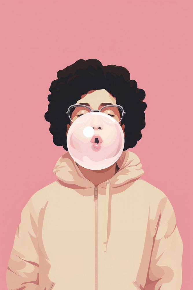 Chubby teenager blow bubblegum adult face portrait. AI generated Image by rawpixel.