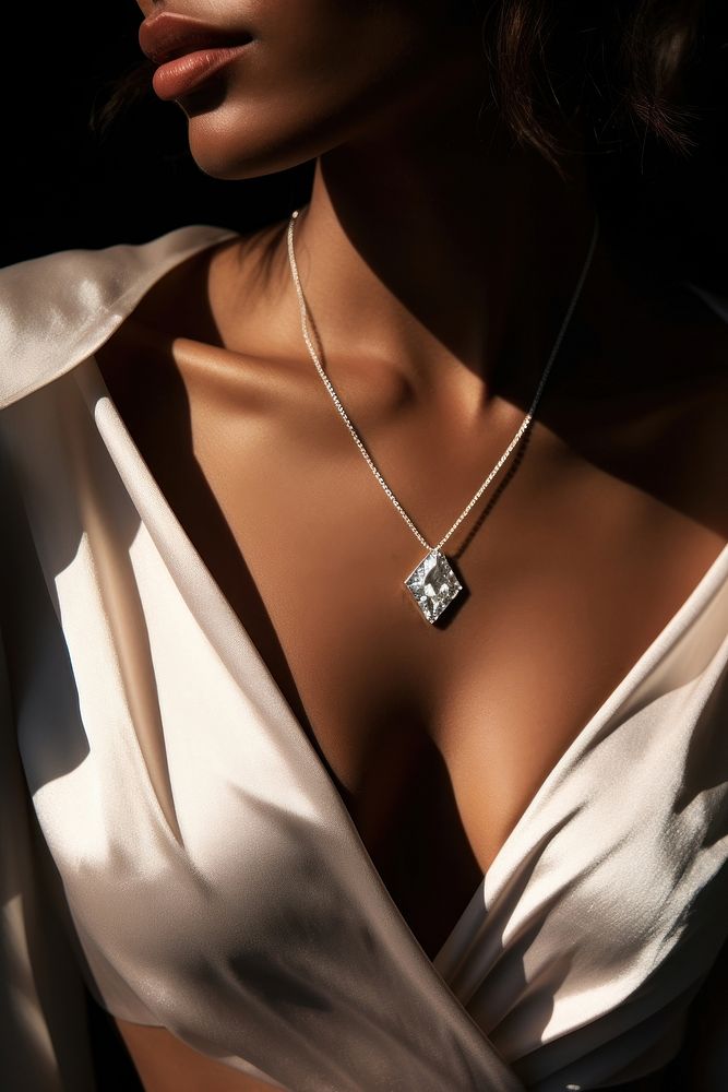 Woman wearing diamond necklace. AI generated Image by rawpixel.
