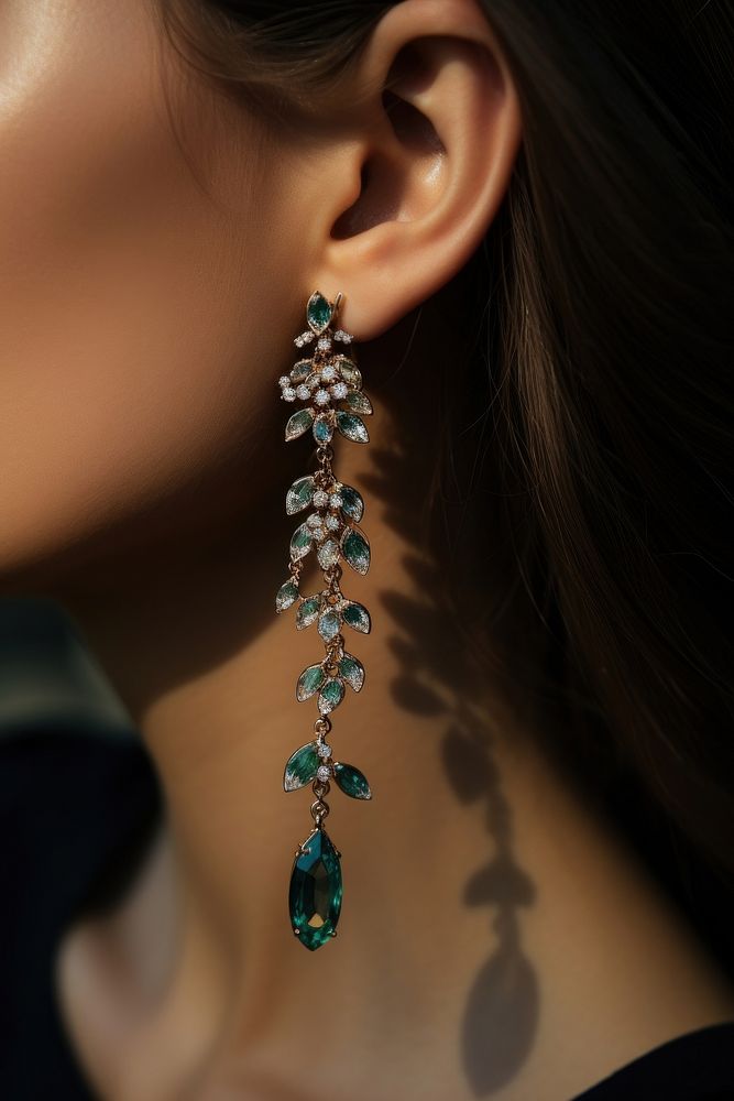 Diamond earring emerald necklace gemstone. 