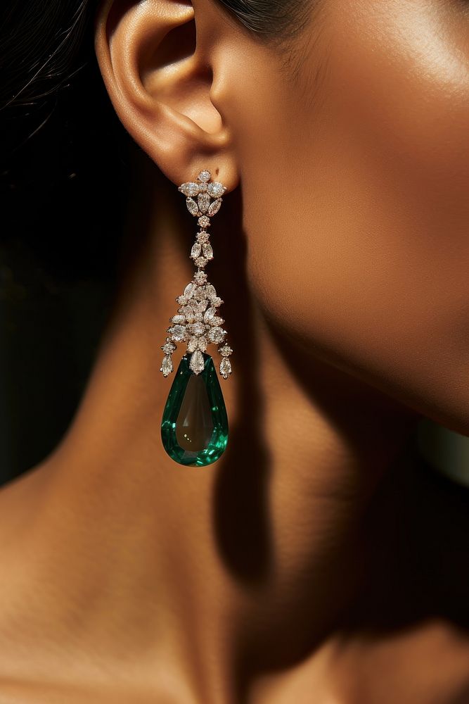 Emerald diamond earring, luxurious jewelry. 