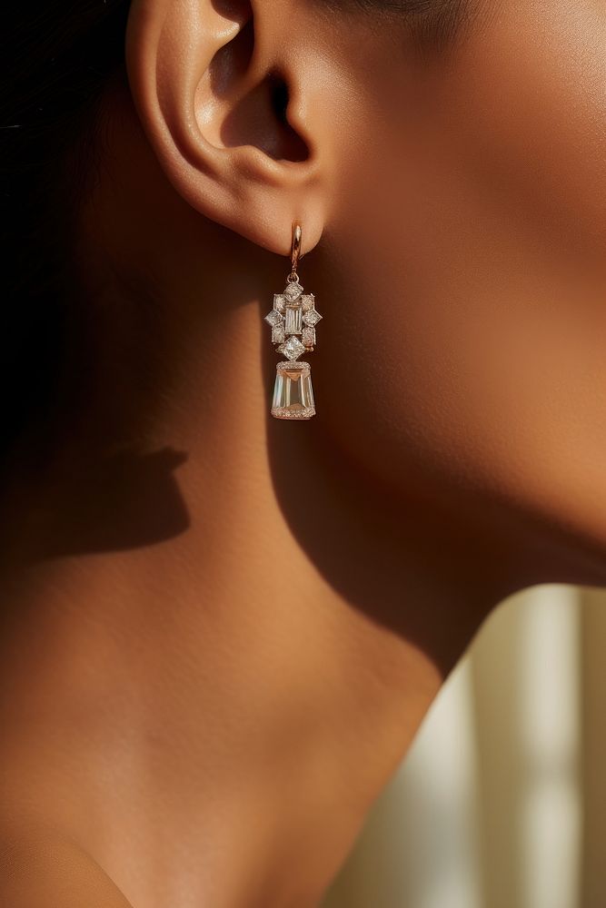 Emerald cut diamonds earring jewelry luxury adult. AI generated Image by rawpixel.