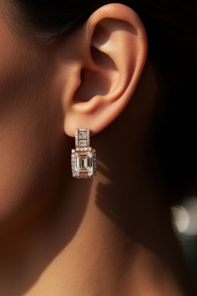 Emerald cut diamonds earring jewelry luxury accessories. 