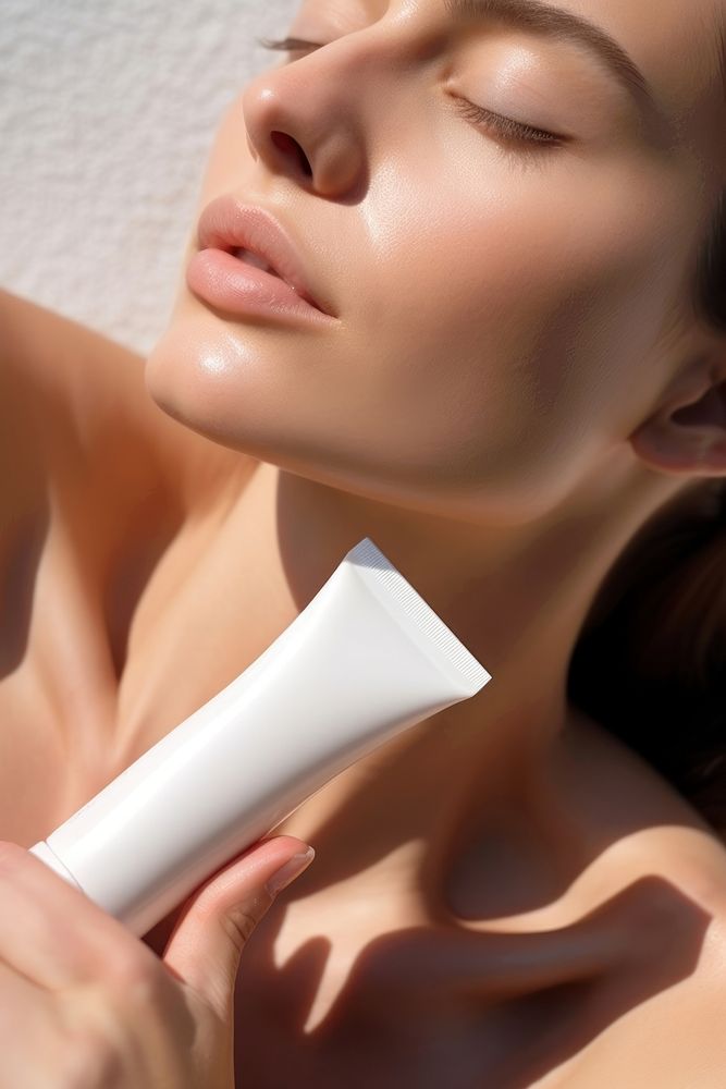 Skincare tube cosmetics adult woman. 
