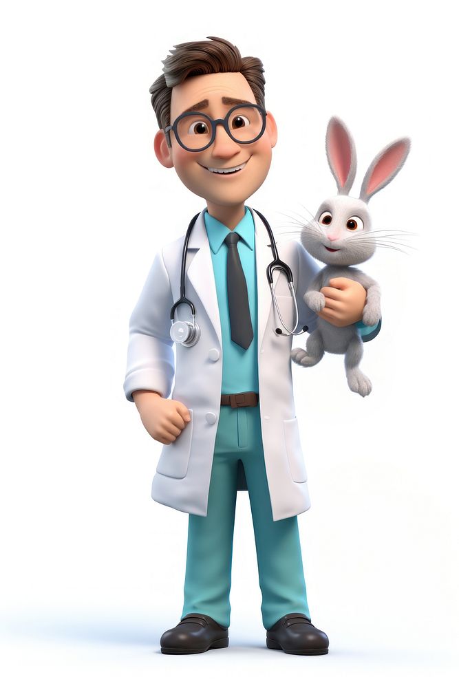 Doctor examines cartoon white background representation. AI generated Image by rawpixel.