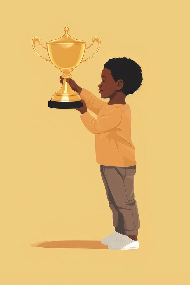 Little boy raising a golden trophy achievement happiness standing. AI generated Image by rawpixel.