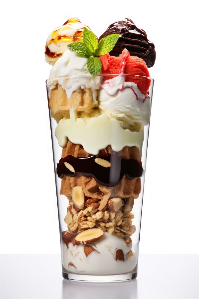 3 flavored-ice cream dessert sundae glass. AI generated Image by rawpixel.