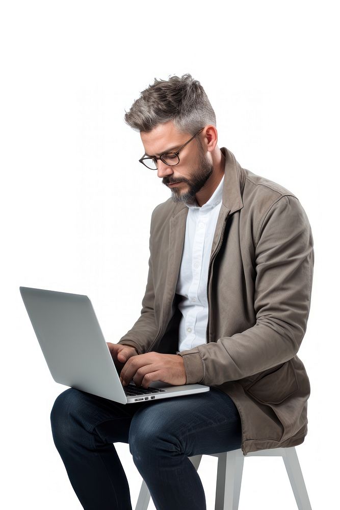 Man using laptop portrait computer sitting. AI generated Image by rawpixel.