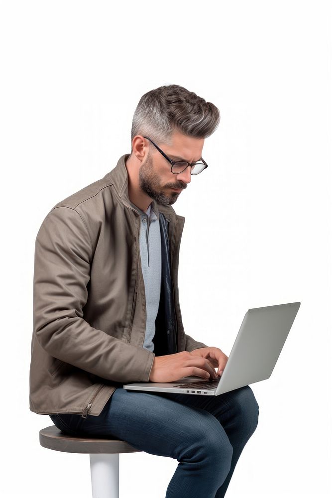 Man using laptop computer sitting reading. AI generated Image by rawpixel.