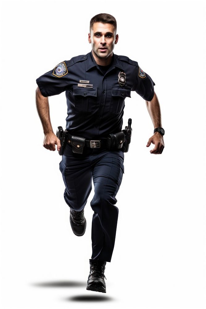 Policeman running adult white background protection. AI generated Image by rawpixel.