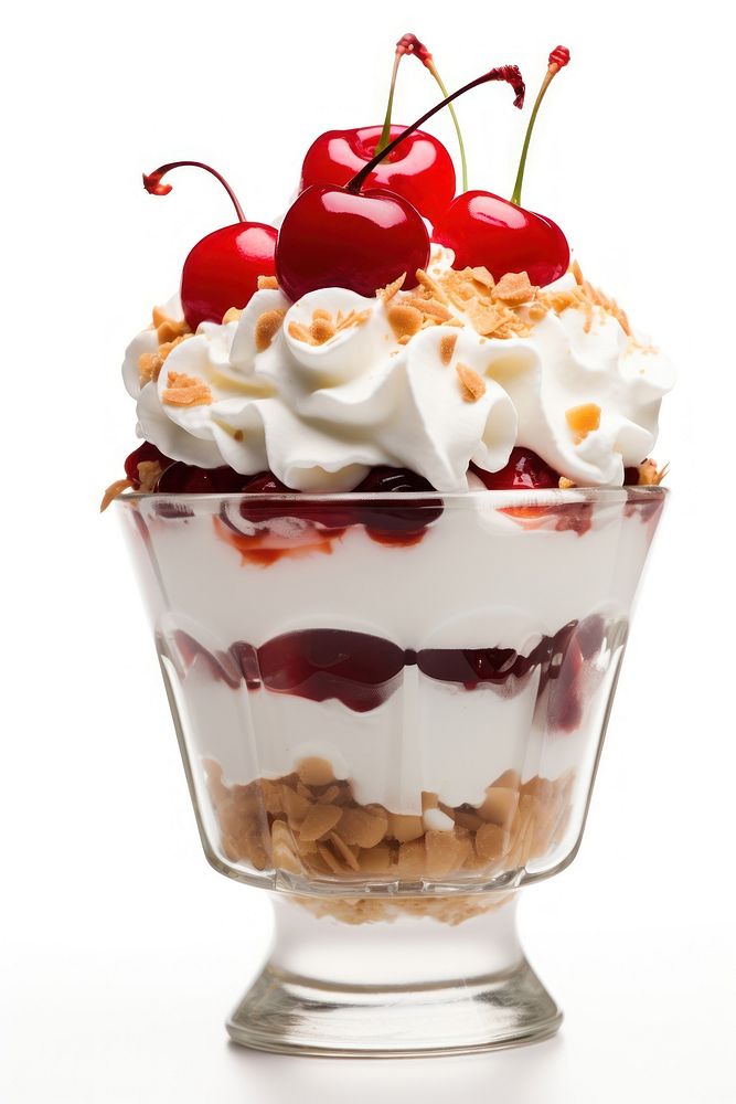 Sundae parfait dessert cream food. 