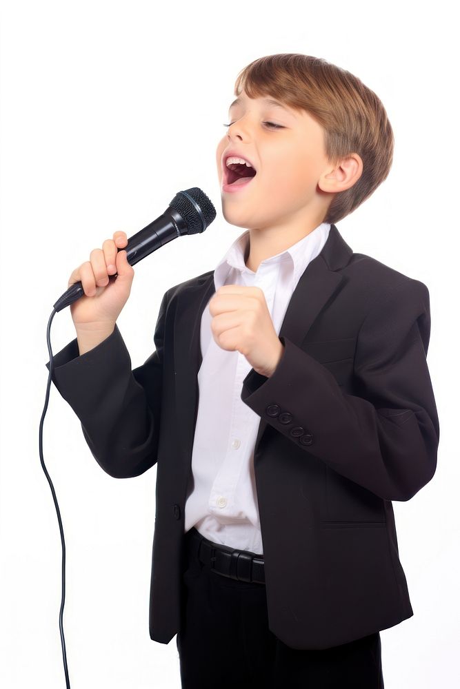 Kid singing holding microphone child white background performance. AI generated Image by rawpixel.