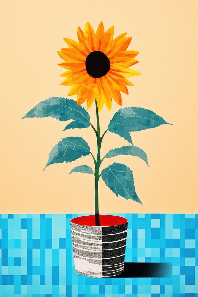 Sunflower plant vase art. AI generated Image by rawpixel.