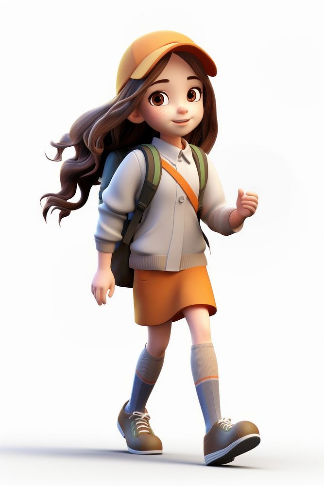 Kid girl walking cartoon toy white background. AI generated Image by rawpixel.