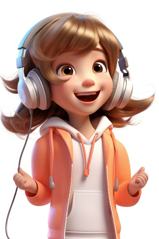 Girl listening music cartoon white background electronics. AI generated Image by rawpixel.