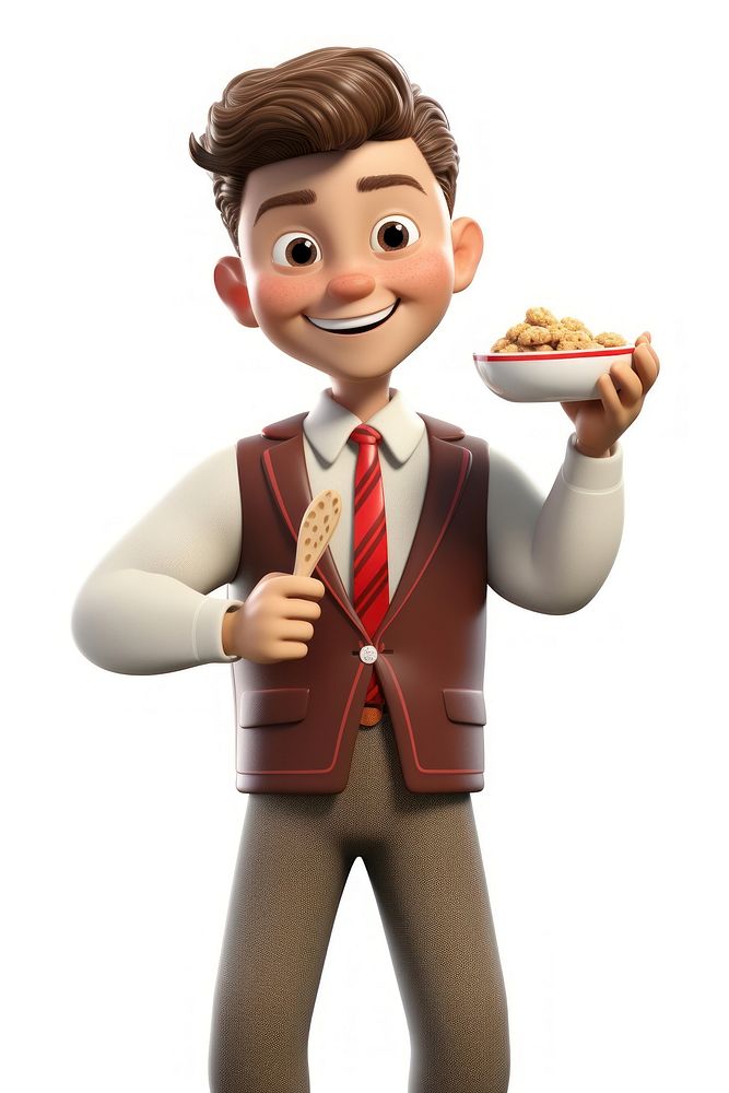 Retro kid wearing retro school uniform eating a cereal cartoon food white background. AI generated Image by rawpixel.