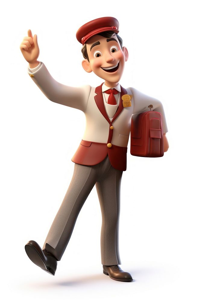 Retro bellboy cartoon white background briefcase. AI generated Image by rawpixel.