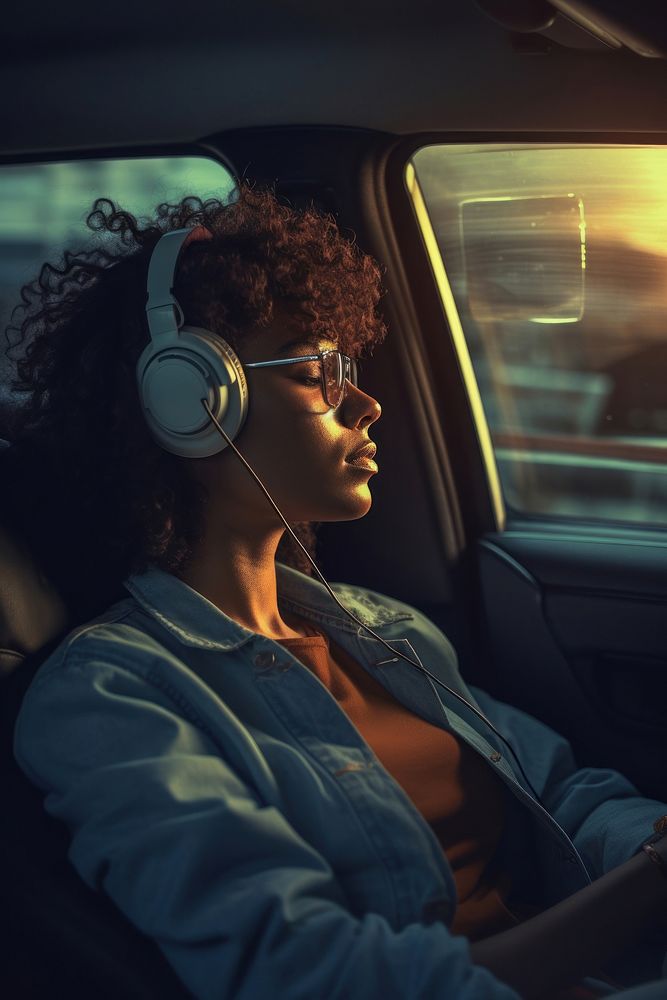 Headphones headset person car. AI generated Image by rawpixel.
