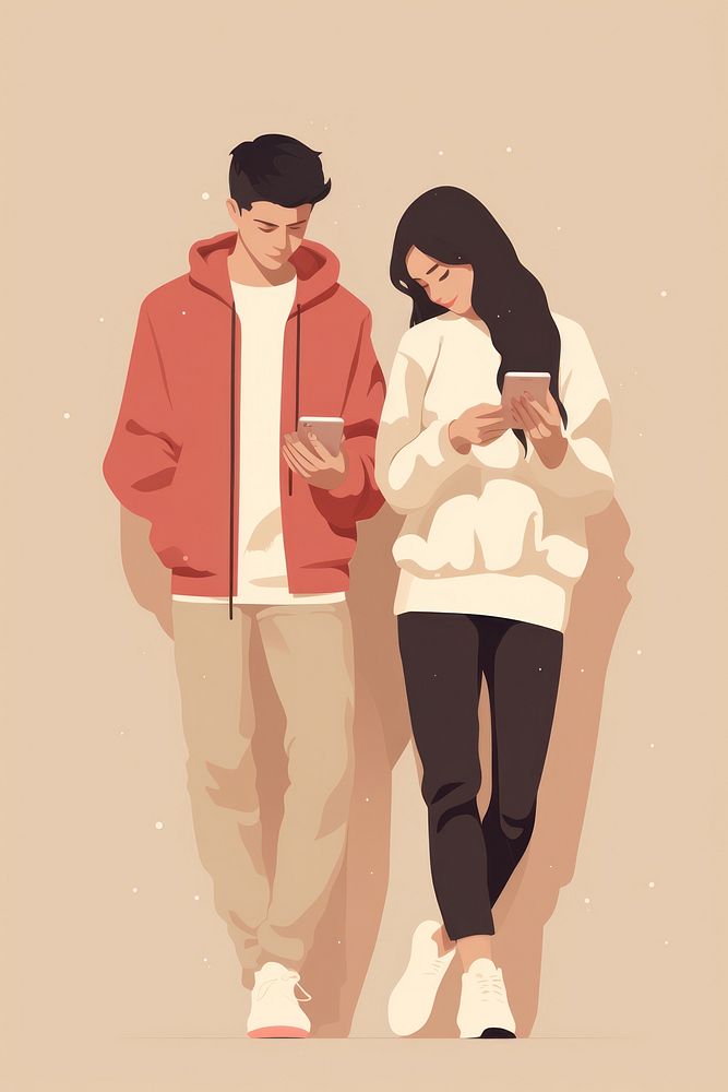 Teen couple use phone together adult face advertisement. AI generated Image by rawpixel.