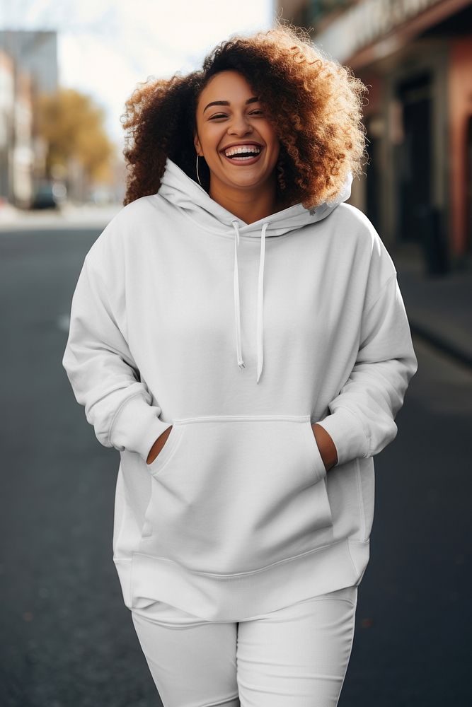 White oversized hoodie, casual streetwear fashion