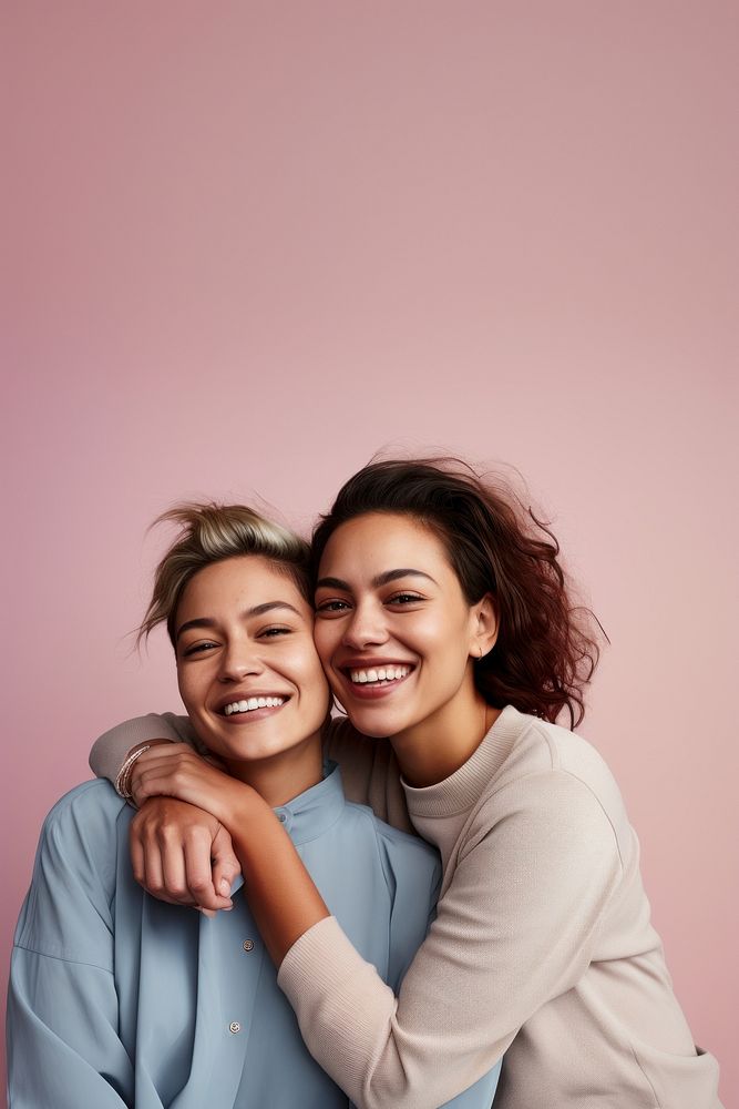 Latina lesbian couple laughing smile adult. AI generated Image by rawpixel.