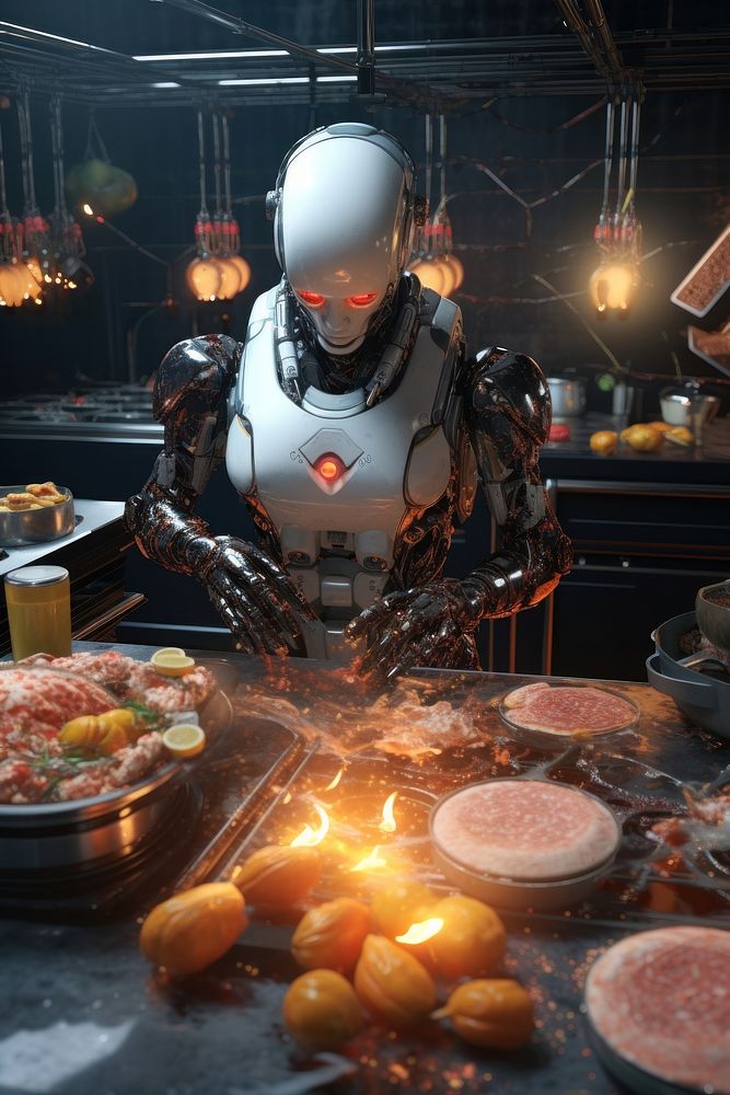 Cyborgs cooking food invertebrate freshness. AI generated Image by rawpixel.