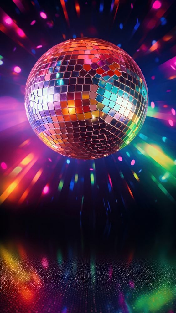Colorful disco mirror ball nightclub sphere illuminated. AI generated Image by rawpixel.