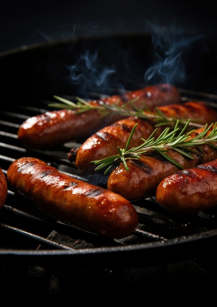 Grilled sausages grilling cooking food. 