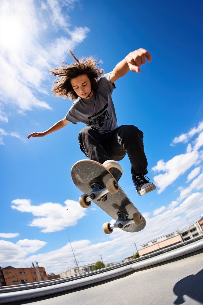 Skateboard jumping skateboarding exhilaration. AI generated Image by rawpixel.