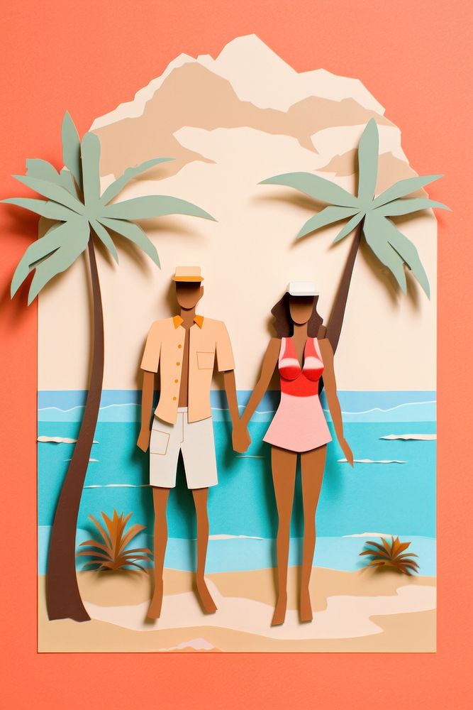 Beach vacation art representation togetherness. AI generated Image by rawpixel.