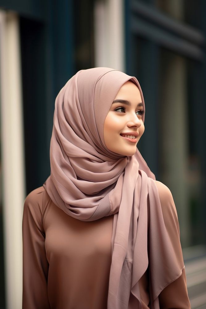 Smiling hijab scarf headscarf. AI generated Image by rawpixel.