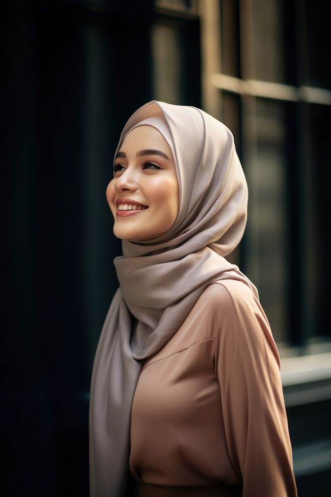 Smiling smile hijab scarf. AI generated Image by rawpixel.