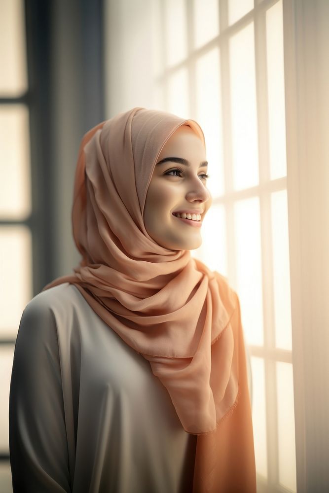 Smiling hijab scarf adult. AI generated Image by rawpixel.