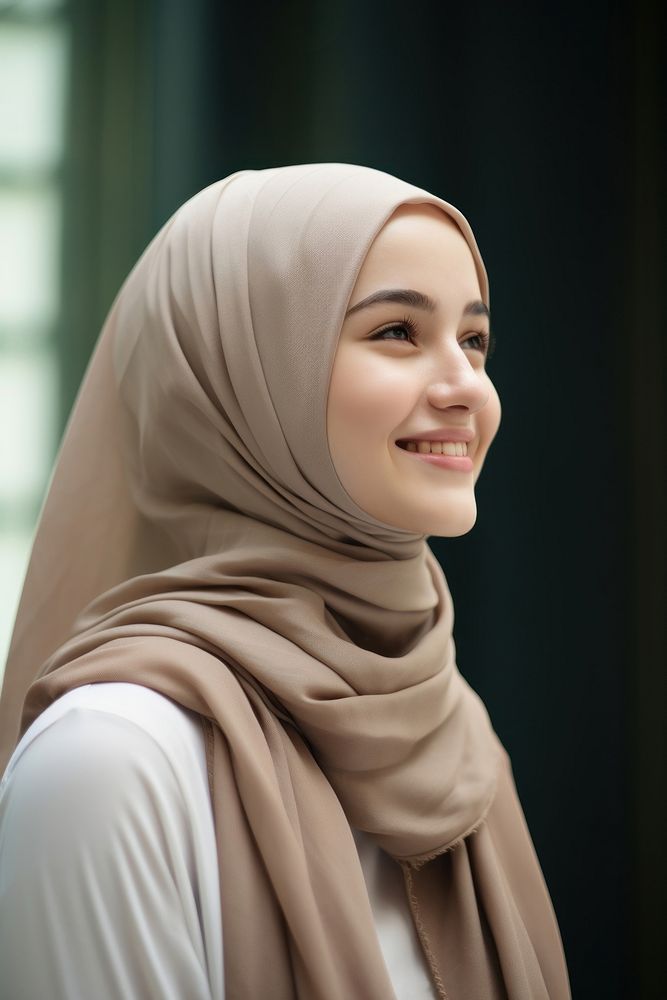 Portrait smiling hijab scarf. AI generated Image by rawpixel.