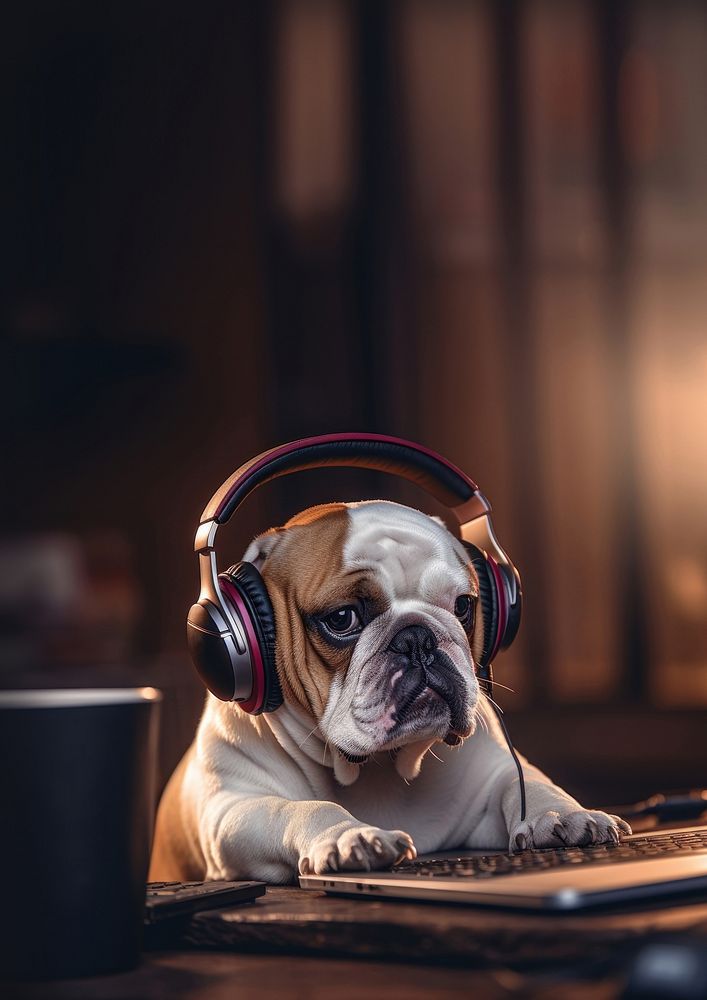Dog wearing headphones bulldog animal mammal. AI generated Image by rawpixel.
