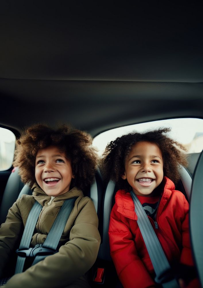 Two diversity kids portrait vehicle child. AI generated Image by rawpixel.