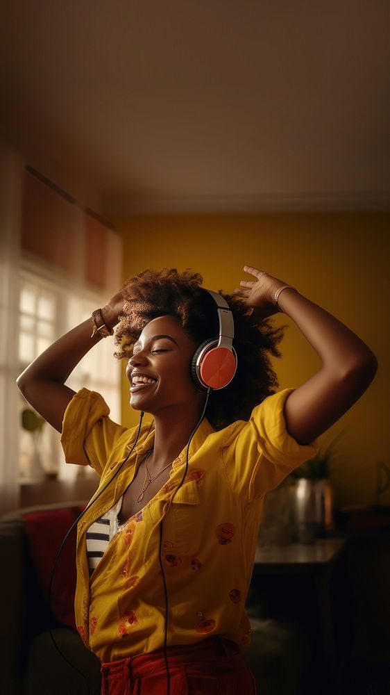 Woman dancing headphones adult electronics. AI generated Image by rawpixel.