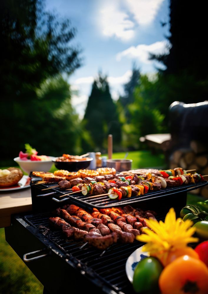 BBQ food party grilling cooking meat. AI generated Image by rawpixel.