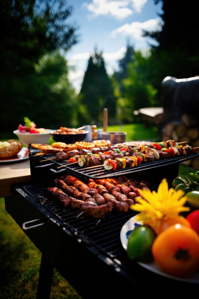 BBQ food party grilling meat cooking. AI generated Image by rawpixel.