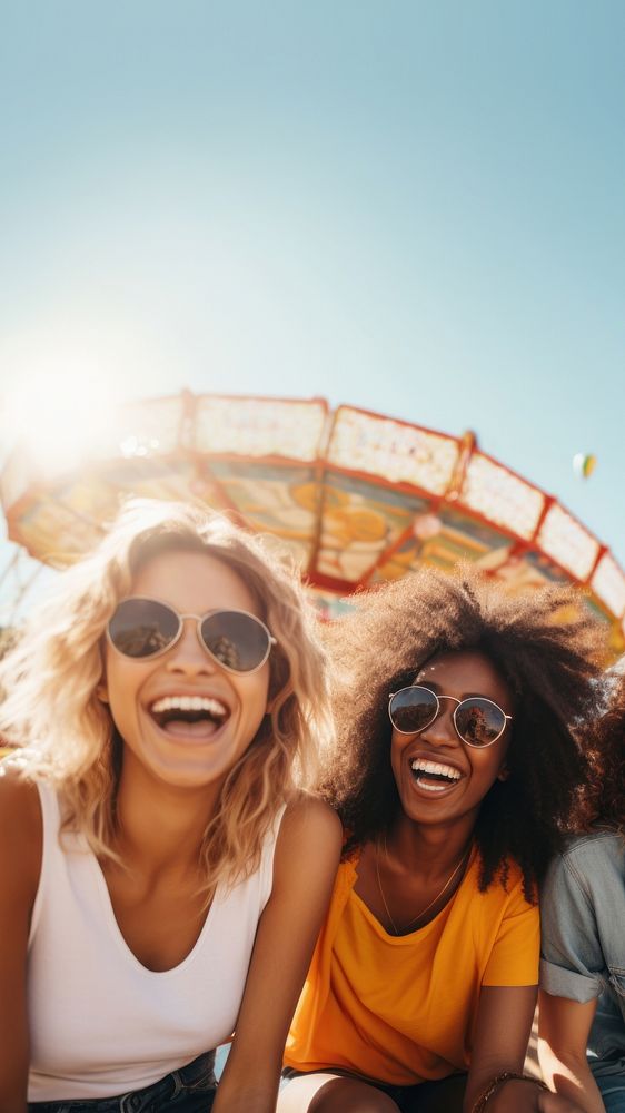 Friends laughing sunglasses portrait smile. AI generated Image by rawpixel.