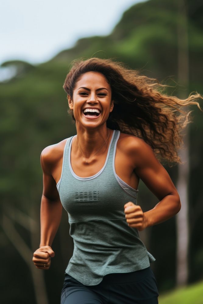 Laughing running jogging nature. AI generated Image by rawpixel.