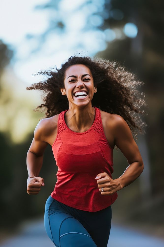 Laughing running adult woman. AI generated Image by rawpixel.