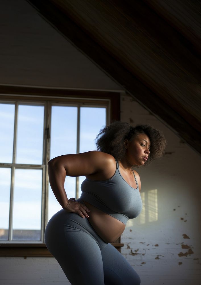 Chubby black woman exercise portrait adult determination. 