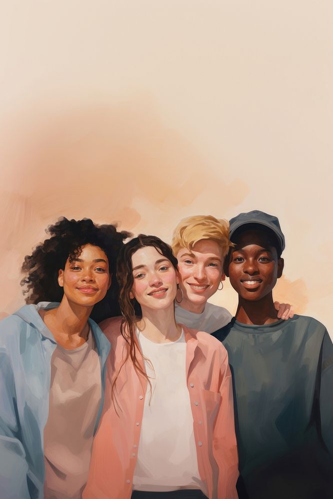 Young people standing portrait painting. AI generated Image by rawpixel.