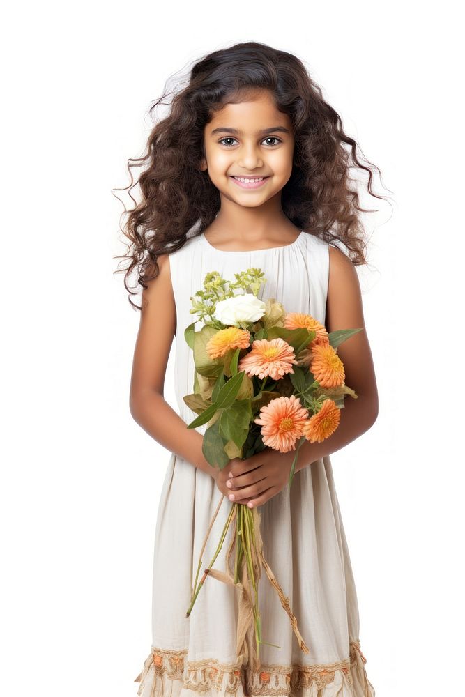 Kid holding a flower bouquet portrait dress child. AI generated Image by rawpixel.