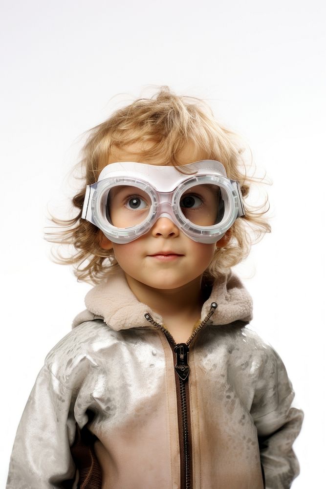 Kid wearing goggles portrait glasses white background. AI generated Image by rawpixel.
