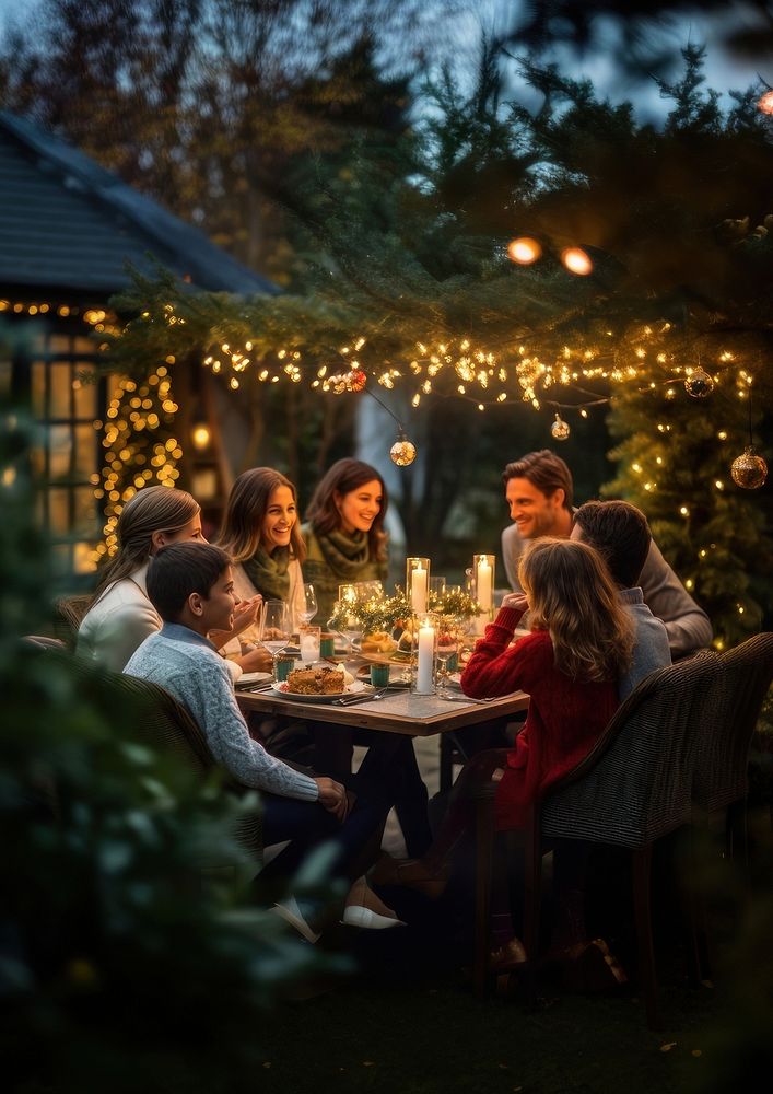 Family celebrating christmas outdoors party adult. AI generated Image by rawpixel.
